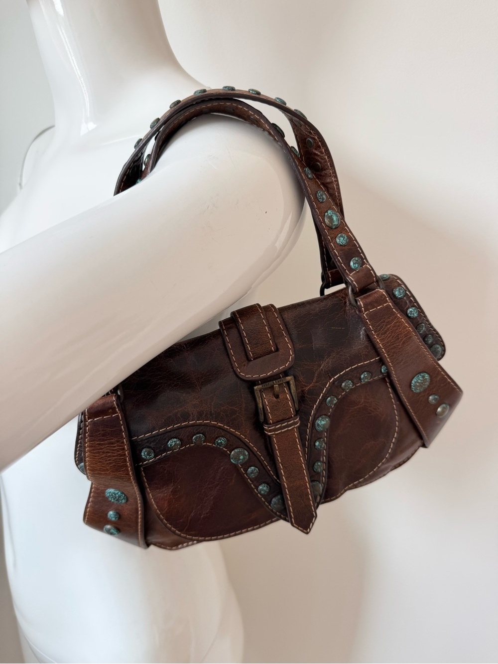 Roberto Cavalli Brown Western Studded Leather Mini Bag - Picture 9 of 9